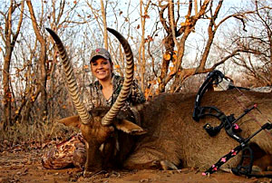Hunting client Olivia with her Waterbuck